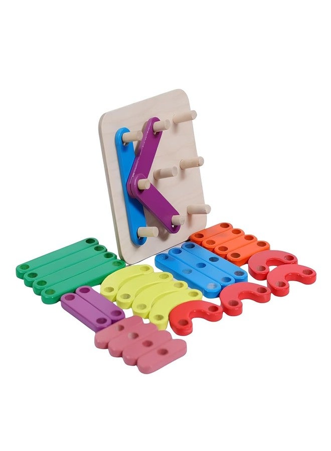 Smoneo 5 in 1 Wooden Activity Pixel Making Puzzle Toy with a Pegboard & 28 Sticks | Montessori Learning Toy for Kids Age of 3-6 Years Old - Image 1